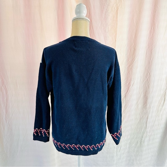 Vintage Holiday Christmas Cardigan Navy Blue Crystal-Kobe Size Medium V Neck - Picture 12 of 12